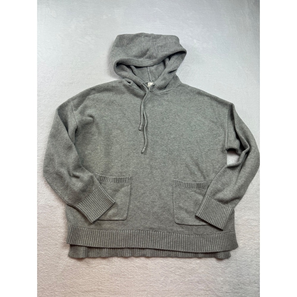 A New Day Womens Gray Knit Hoodie Sweater Relaxed Fit Pockets Large minimalist